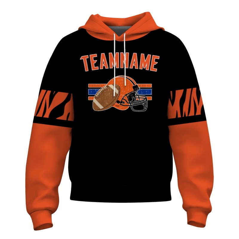 Custom Black White-Orange Rugby Style Fashion Athletic Pullover Sweatshirt Hoodie