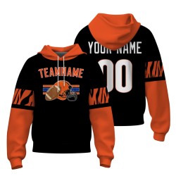 Custom Black White-Orange Rugby Style Fashion Athletic Pullover Sweatshirt Hoodie