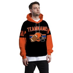 Custom Black White-Orange Rugby Style Fashion Athletic Pullover Sweatshirt Hoodie
