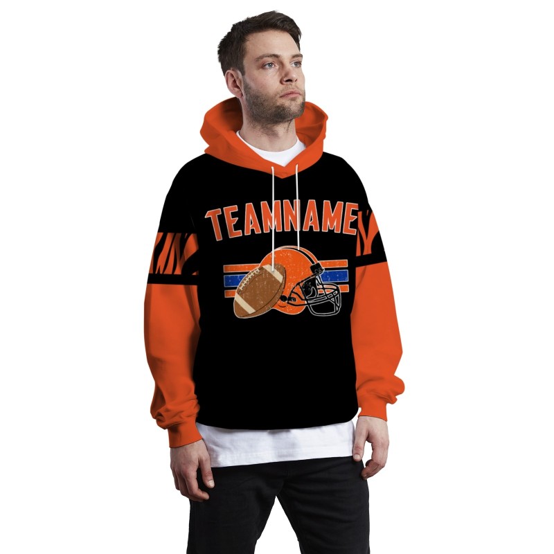 Custom Black White-Orange Rugby Style Fashion Athletic Pullover Sweatshirt Hoodie