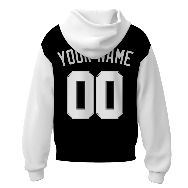 Custom Black White-Black Classic Style Sweatshirt Pullover Hoodie with Raglan Sleeves