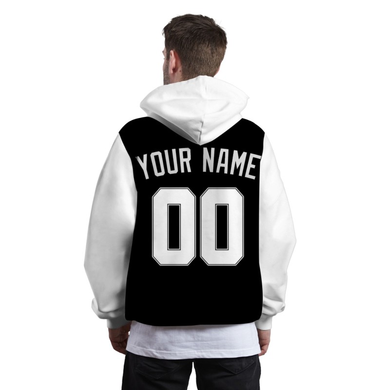 Custom Black White-Black Classic Style Sweatshirt Pullover Hoodie with Raglan Sleeves