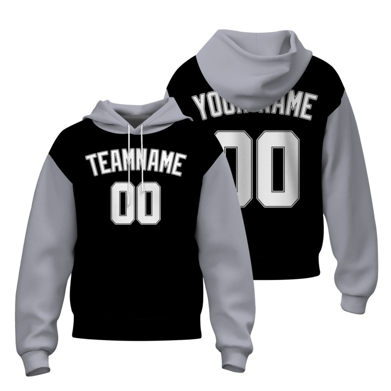 Custom Black Gray White-Black Classic Style Sweatshirt Pullover Hoodie with Raglan Sleeves