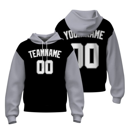 Custom Black Gray White-Black Classic Style Sweatshirt Pullover Hoodie with Raglan Sleeves