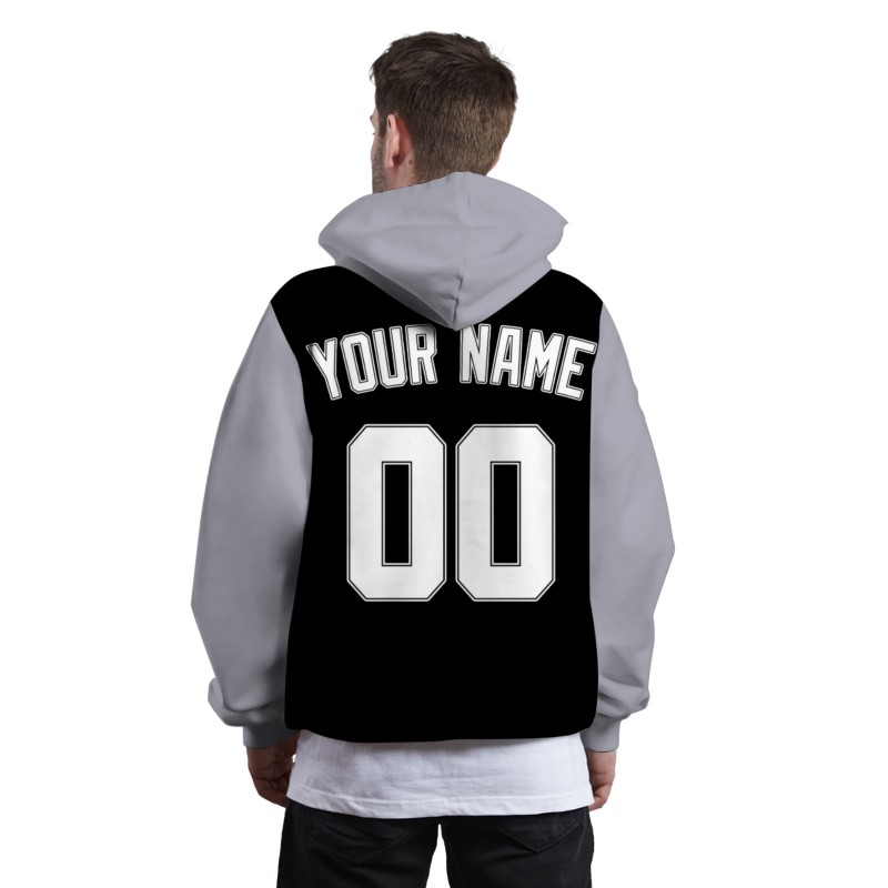 Custom Black Gray White-Black Classic Style Sweatshirt Pullover Hoodie with Raglan Sleeves