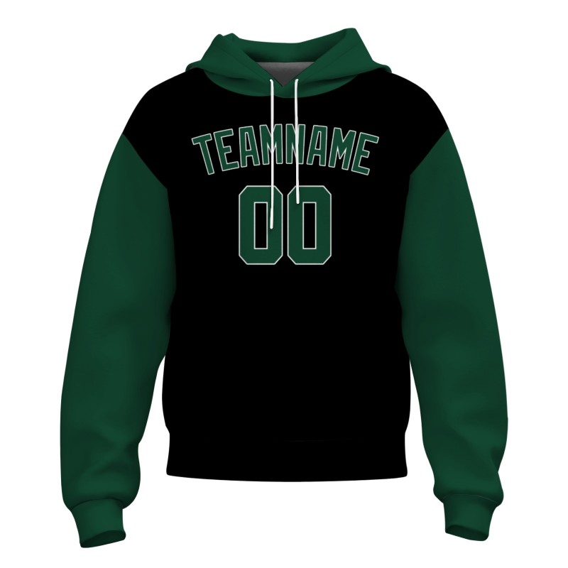 Custom Black Pine Green-White Classic Style Sweatshirt Pullover Hoodie with Raglan Sleeves