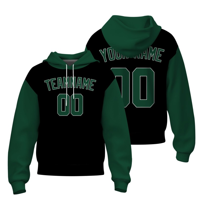 Custom Black Pine Green-White Classic Style Sweatshirt Pullover Hoodie with Raglan Sleeves