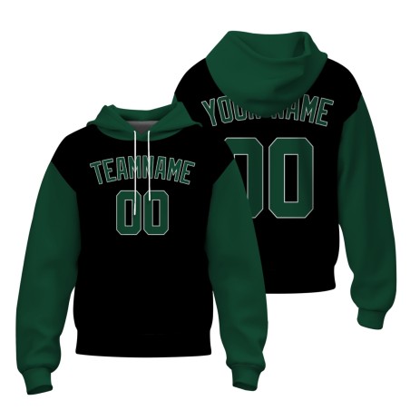 Custom Black Pine Green-White Classic Style Sweatshirt Pullover Hoodie with Raglan Sleeves