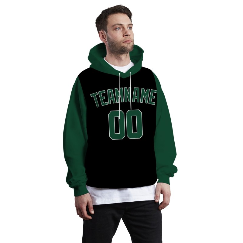 Custom Black Pine Green-White Classic Style Sweatshirt Pullover Hoodie with Raglan Sleeves