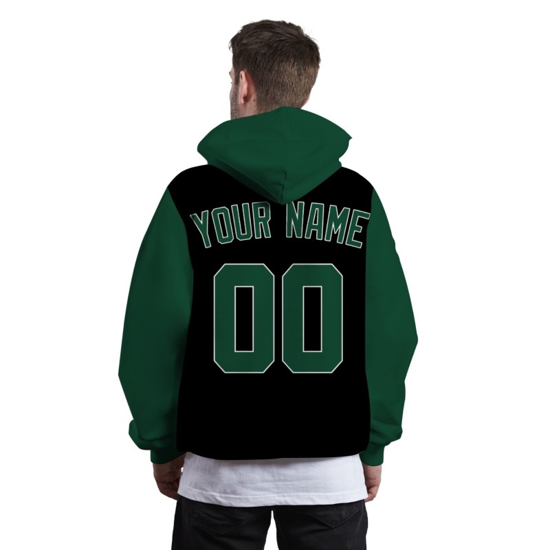 Custom Black Pine Green-White Classic Style Sweatshirt Pullover Hoodie with Raglan Sleeves