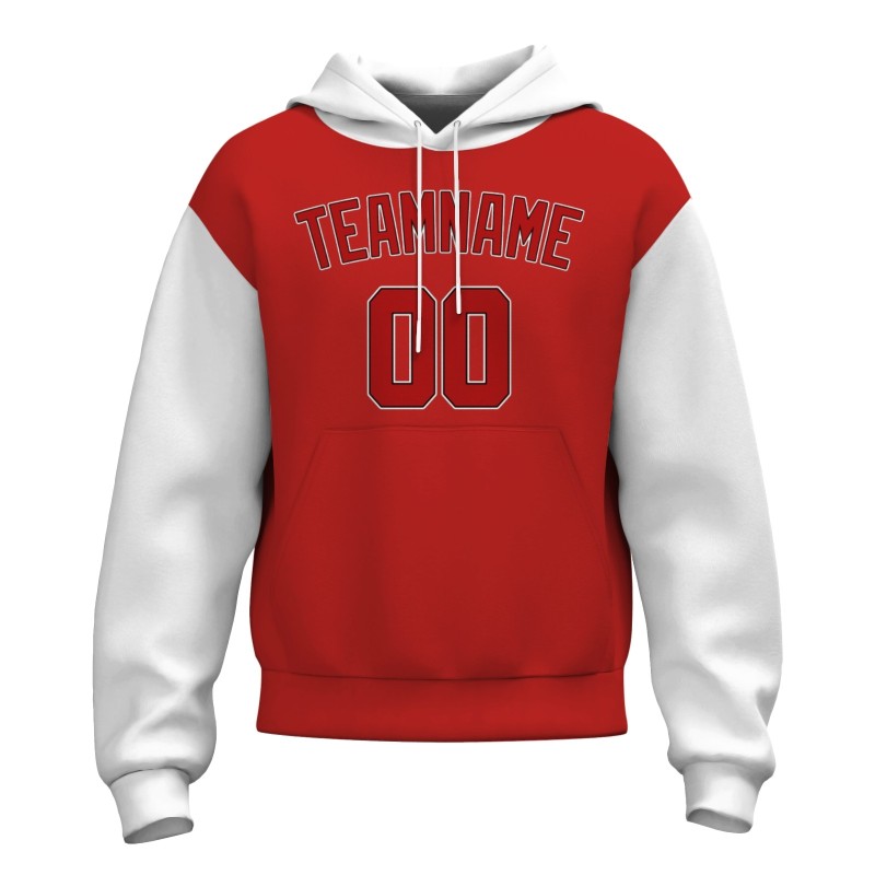 Custom Red White Red-Black Classic Style Sweatshirt Pullover Hoodie with Raglan Sleeves