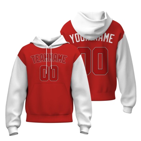 Custom Red White Red-Black Classic Style Sweatshirt Pullover Hoodie with Raglan Sleeves