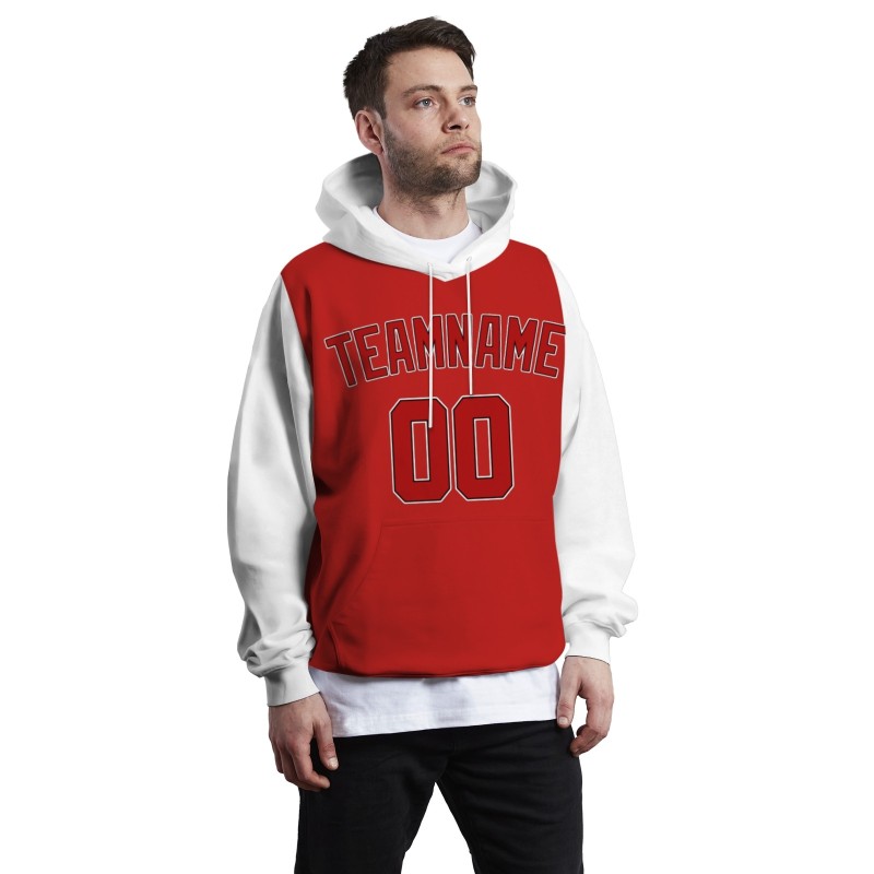 Custom Red White Red-Black Classic Style Sweatshirt Pullover Hoodie with Raglan Sleeves