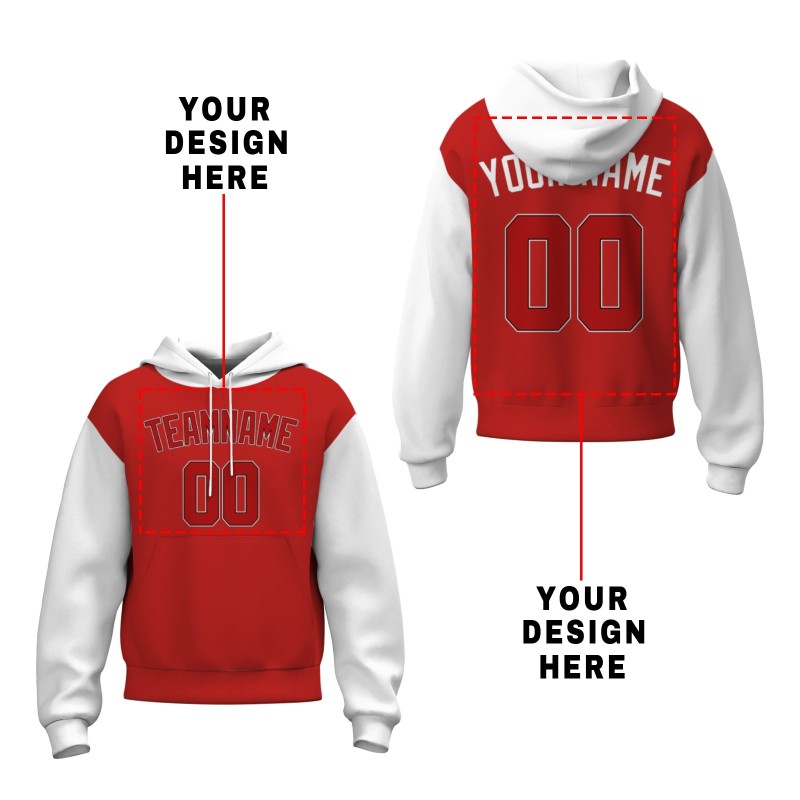 Custom Red White Red-Black Classic Style Sweatshirt Pullover Hoodie with Raglan Sleeves