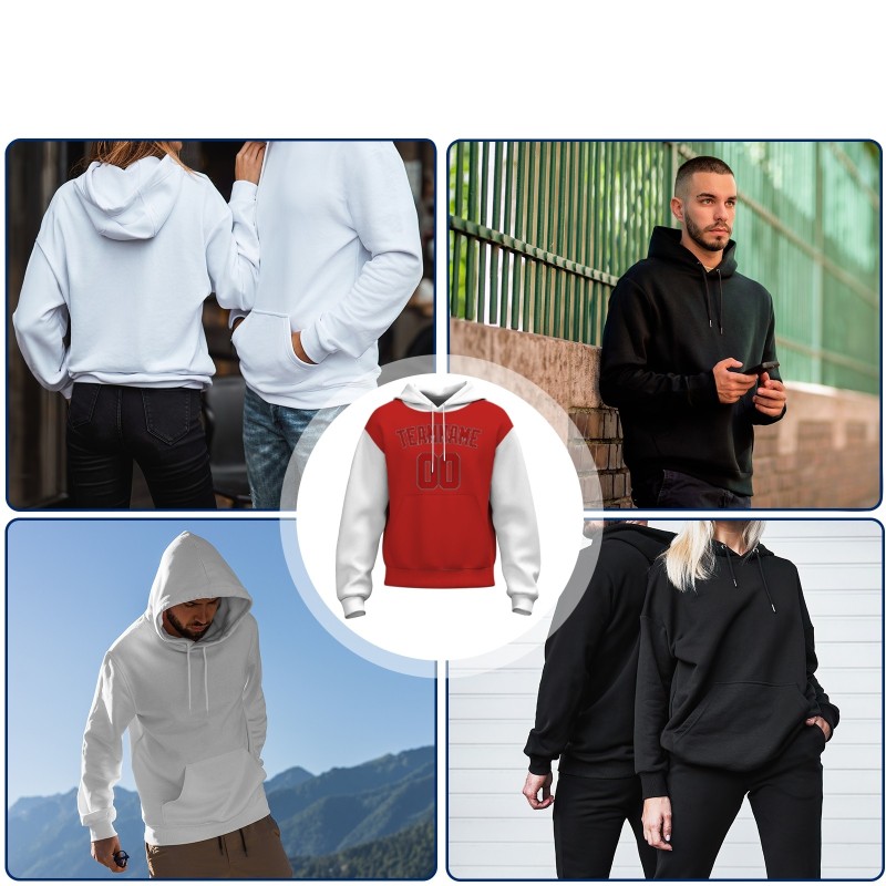 Custom Red White Red-Black Classic Style Sweatshirt Pullover Hoodie with Raglan Sleeves