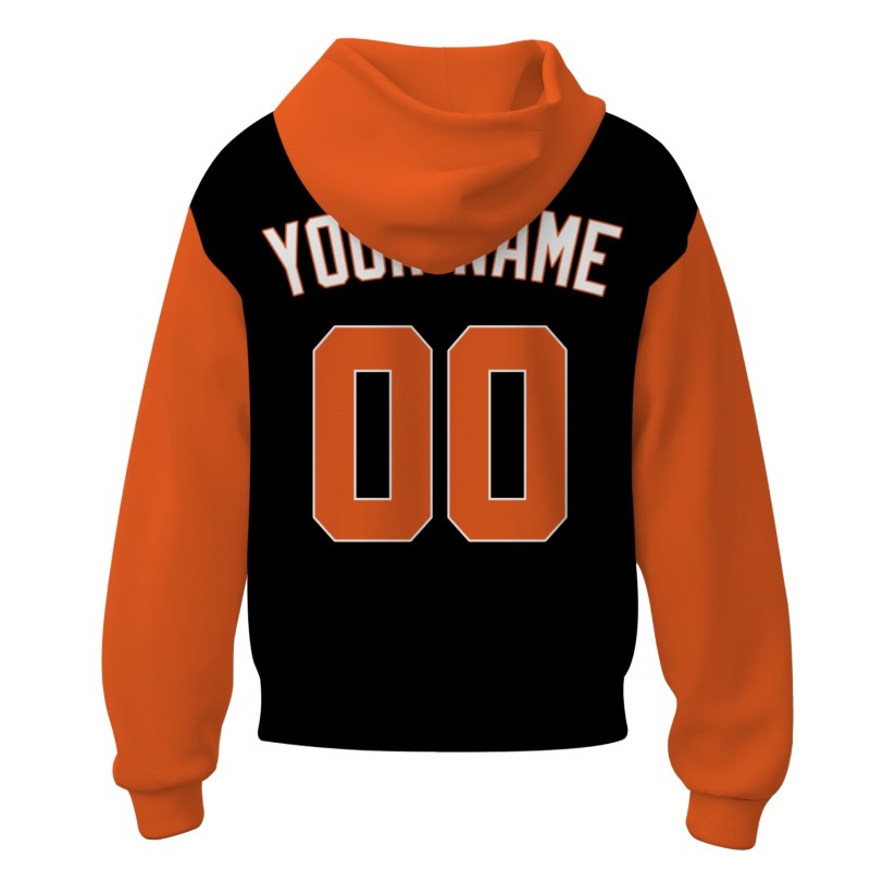 Custom Black Orange-White Classic Style Sweatshirt Pullover Hoodie with Raglan Sleeves