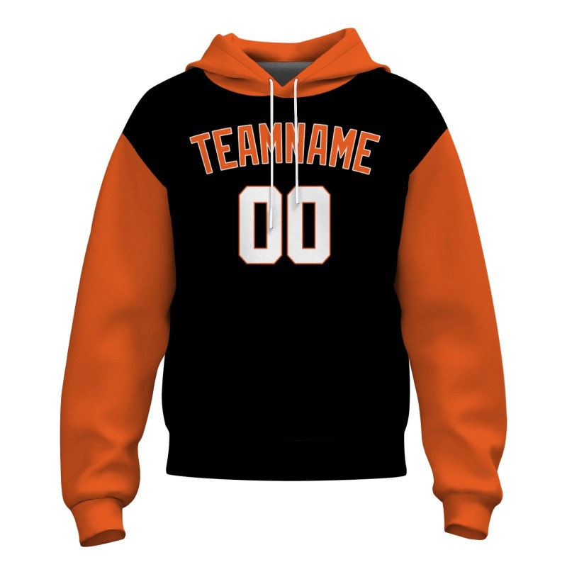 Custom Black Orange-White Classic Style Sweatshirt Pullover Hoodie with Raglan Sleeves