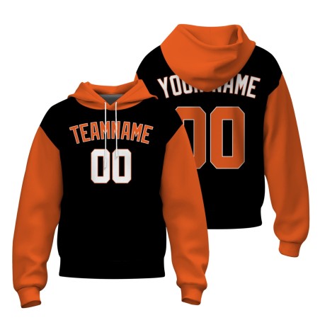 Custom Black Orange-White Classic Style Sweatshirt Pullover Hoodie with Raglan Sleeves
