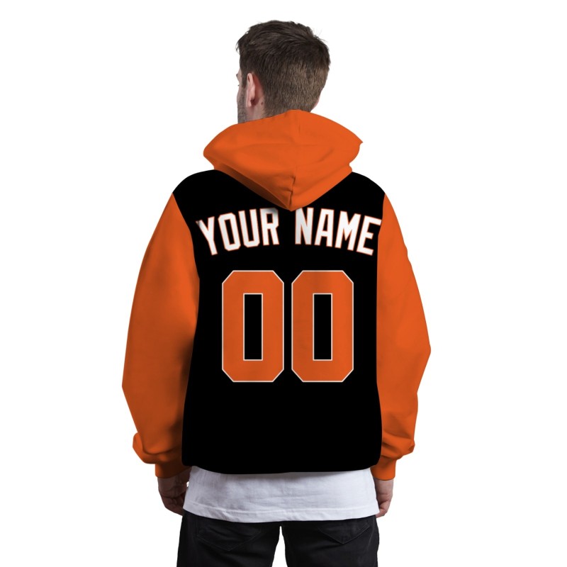 Custom Black Orange-White Classic Style Sweatshirt Pullover Hoodie with Raglan Sleeves