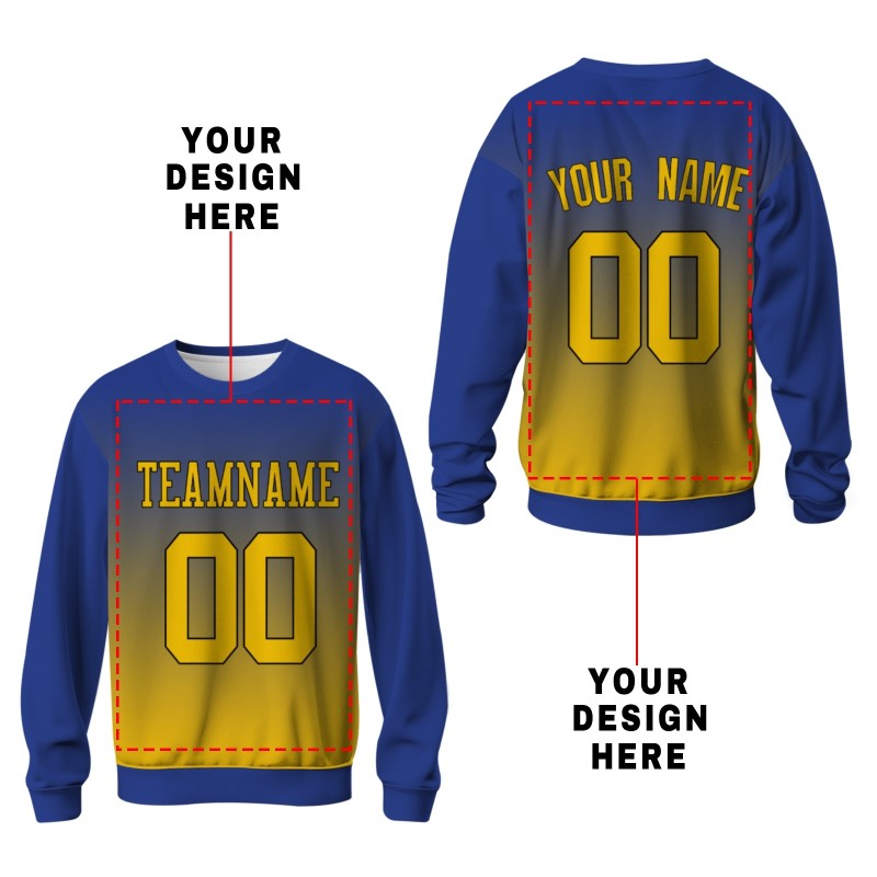 Custom Blue Violet Yellow-Black Personalized Fashion Crew Neck Pullover