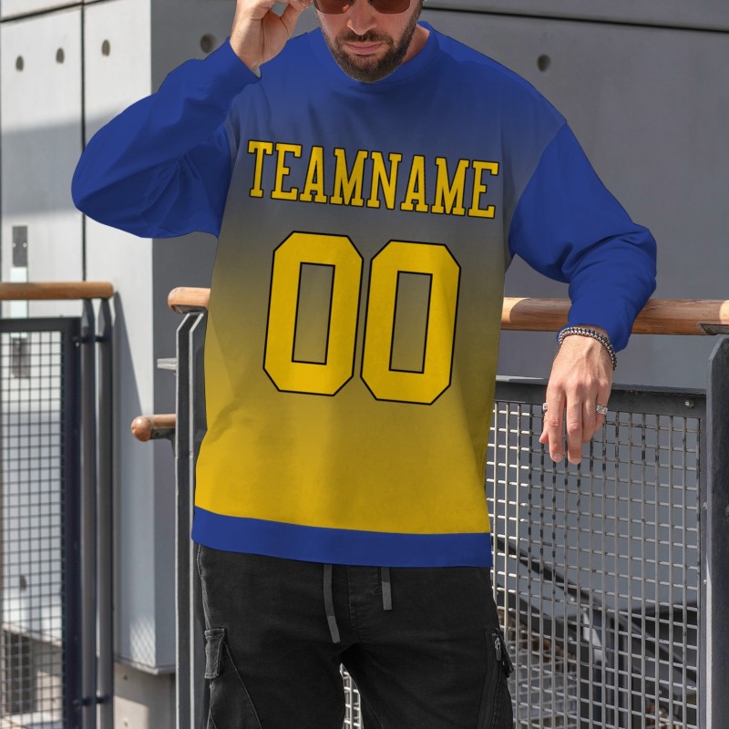 Custom Blue Violet Yellow-Black Personalized Fashion Crew Neck Pullover