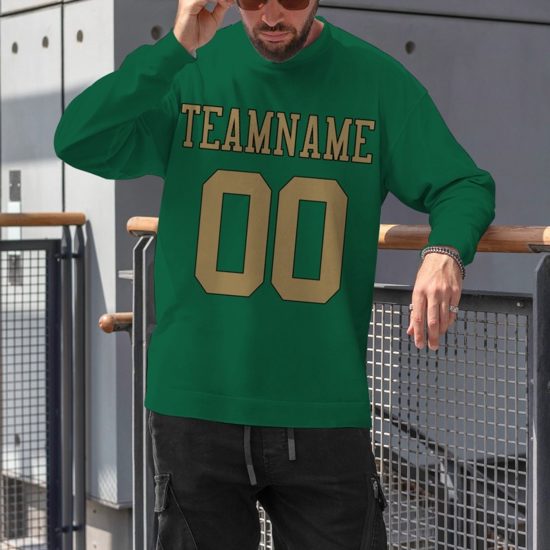 Custom Oliver Green Old Gold-Black Personalized Fashion Crew Neck Pullover