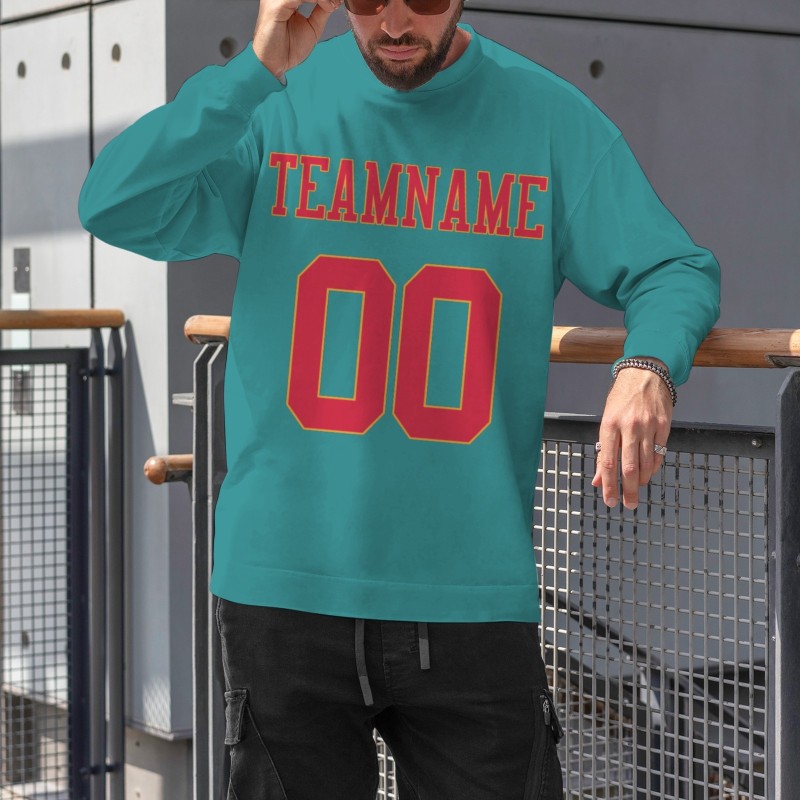 Custom Emerald Red-Yellow Personalized Fashion Crew Neck Pullover