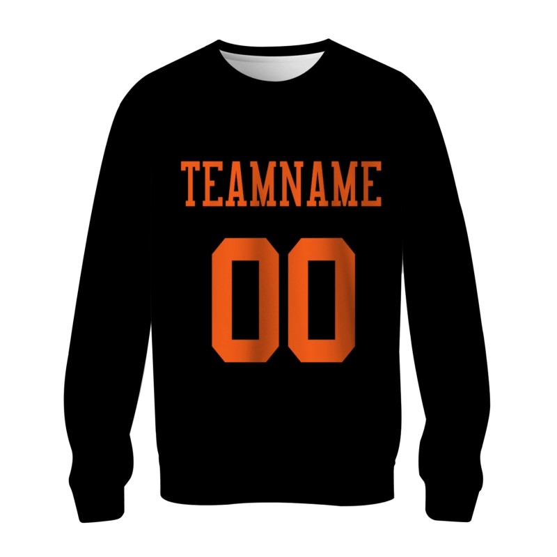 Custom Black Orange Personalized Fashion Crew Neck Pullover