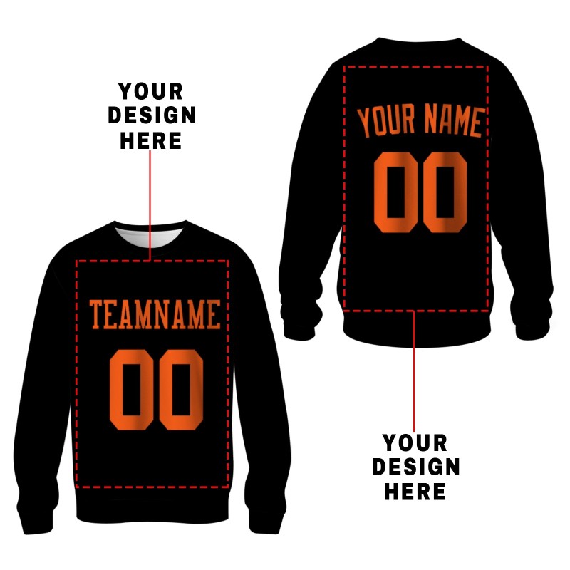 Custom Black Orange Personalized Fashion Crew Neck Pullover