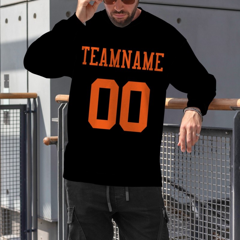 Custom Black Orange Personalized Fashion Crew Neck Pullover
