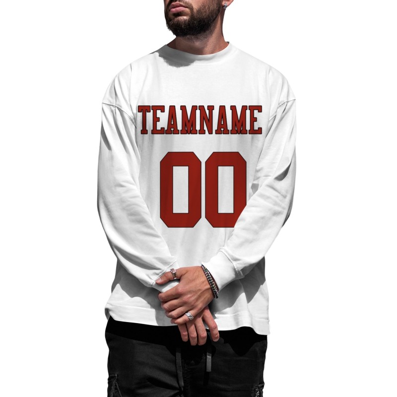 Custom White Red-Black Personalized Fashion Crew Neck Pullover