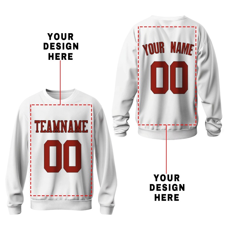 Custom White Red-Black Personalized Fashion Crew Neck Pullover