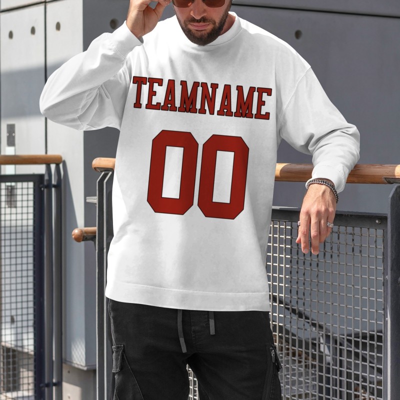 Custom White Red-Black Personalized Fashion Crew Neck Pullover