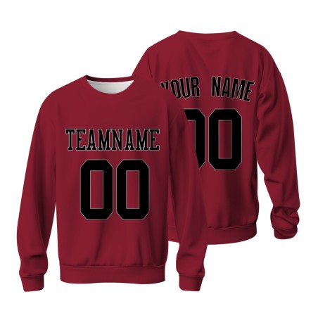 Custom Maroon Black-White Personalized Fashion Crew Neck Pullover