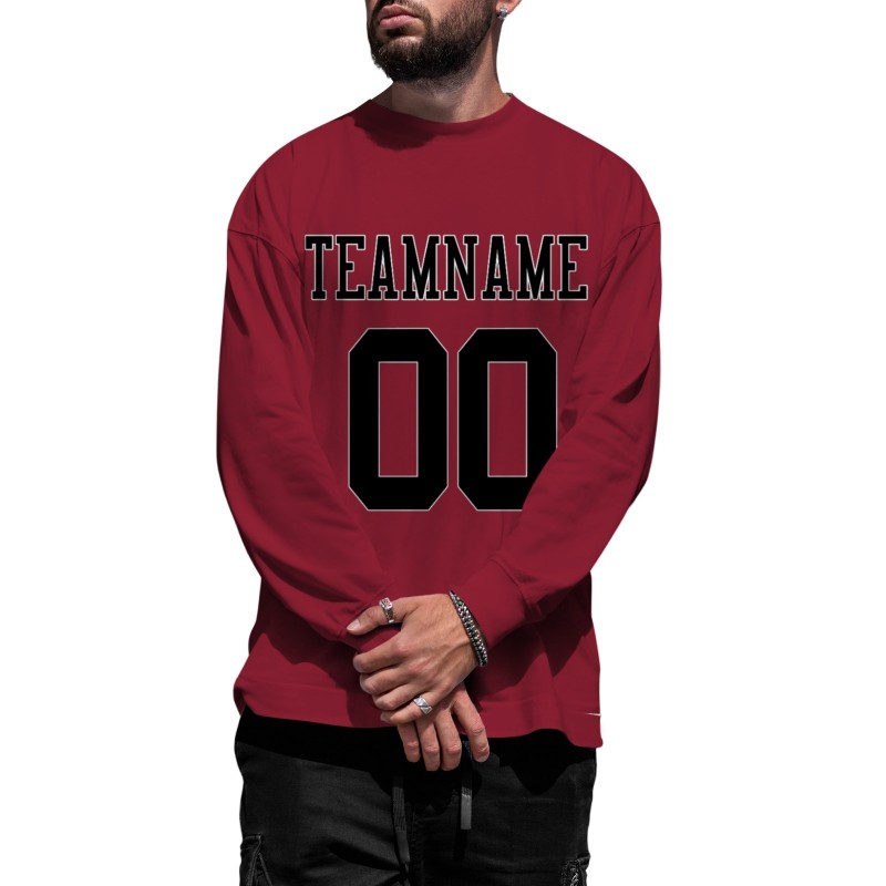 Custom Maroon Black-White Personalized Fashion Crew Neck Pullover