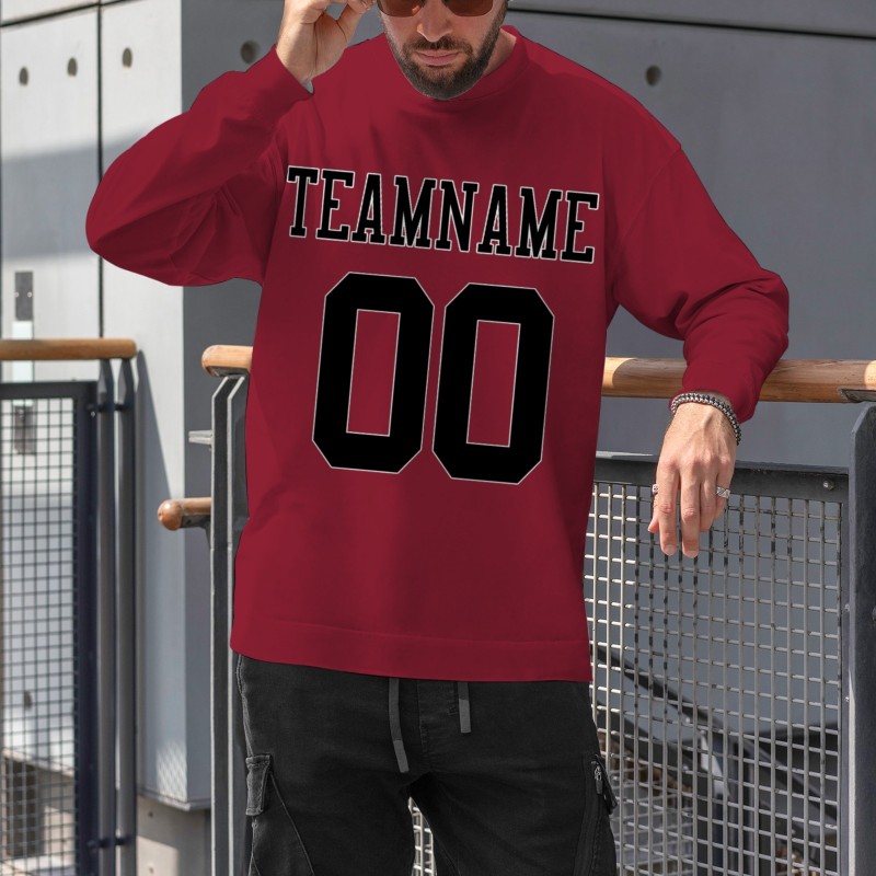 Custom Maroon Black-White Personalized Fashion Crew Neck Pullover