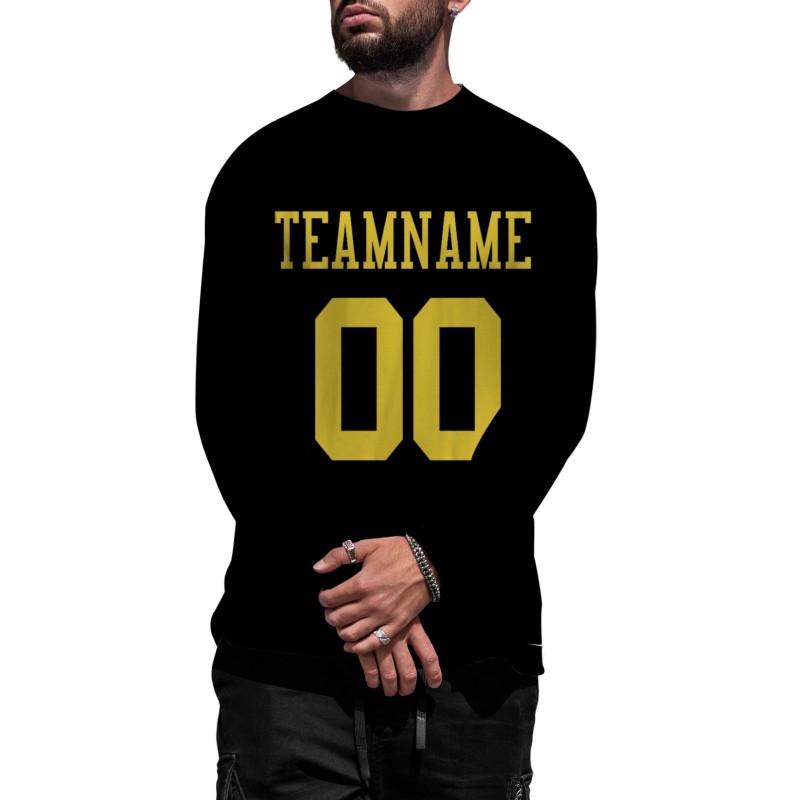 Custom Black Yellow Personalized Fashion Crew Neck Pullover