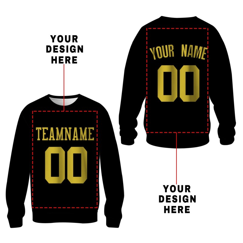 Custom Black Yellow Personalized Fashion Crew Neck Pullover