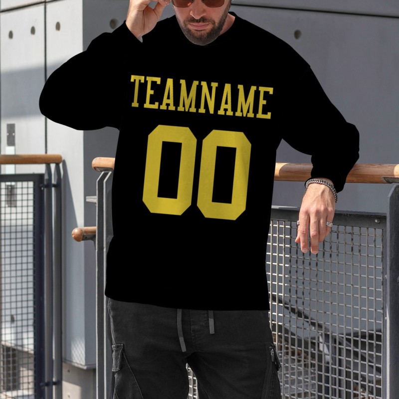 Custom Black Yellow Personalized Fashion Crew Neck Pullover