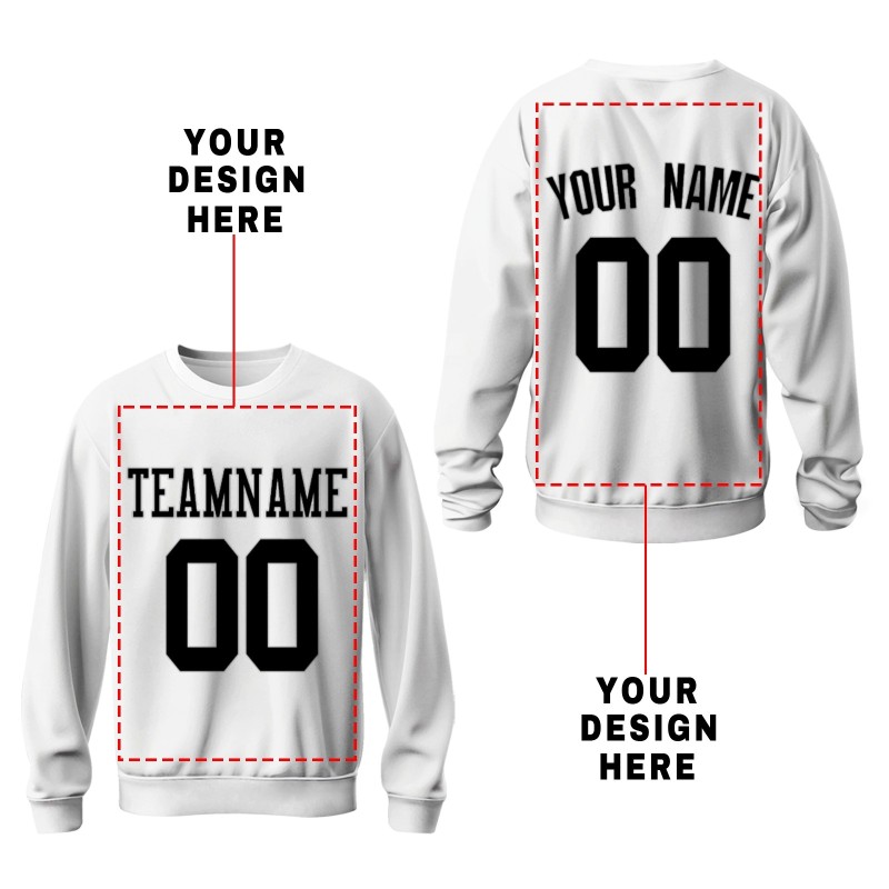 Custom White Black Personalized Fashion Crew Neck Pullover