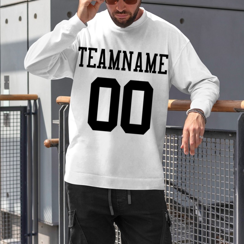 Custom White Black Personalized Fashion Crew Neck Pullover