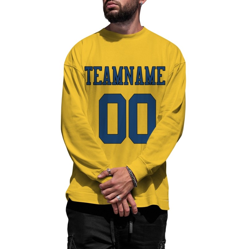 Custom Gold Navy Blue-Black Personalized Fashion Crew Neck Pullover