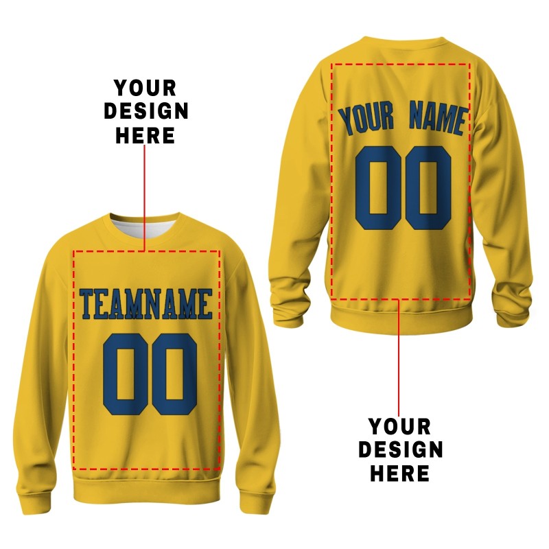 Custom Gold Navy Blue-Black Personalized Fashion Crew Neck Pullover