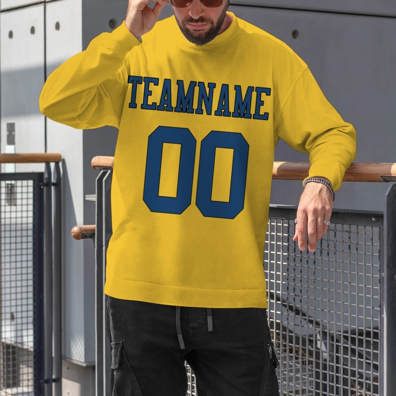 Custom Gold Navy Blue-Black Personalized Fashion Crew Neck Pullover