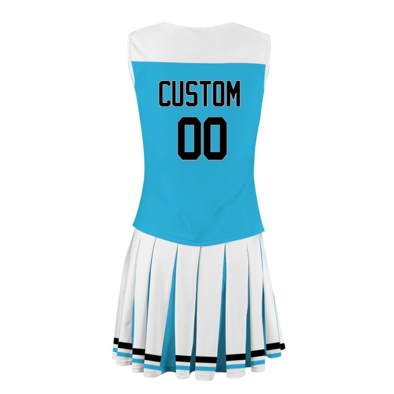 Custom Sky Blue Black-White Fashion Authentic Cheerleader Uniform