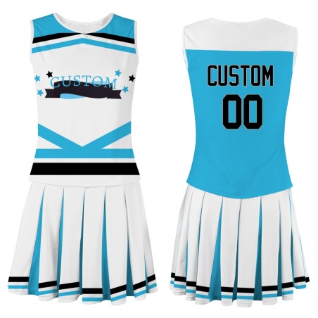 Custom Sky Blue Black-White Fashion Authentic Cheerleader Uniform