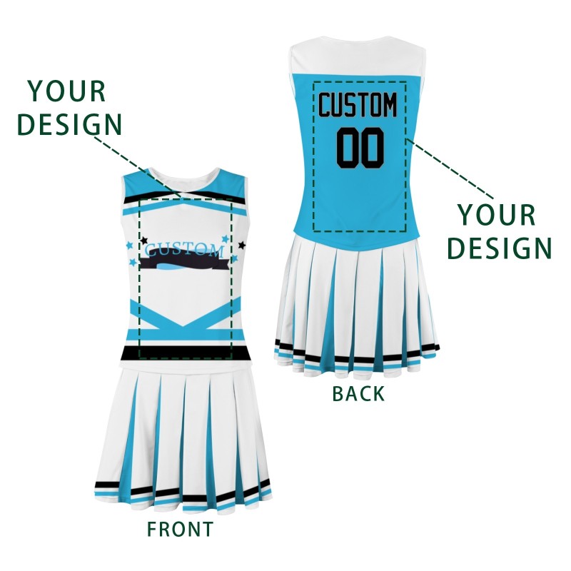 Custom Sky Blue Black-White Fashion Authentic Cheerleader Uniform