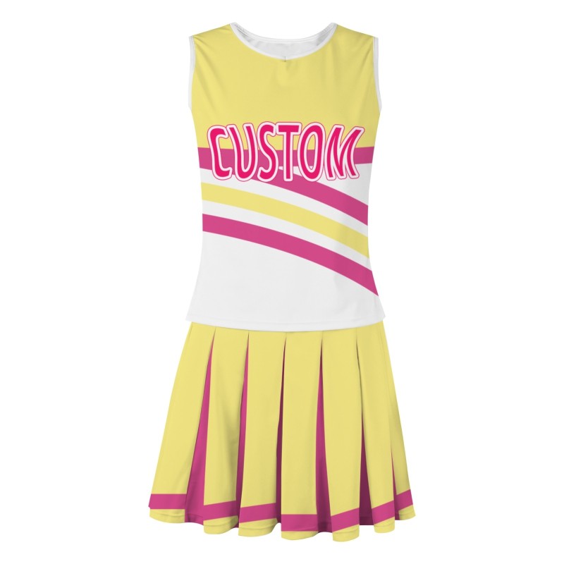 Custom Yellow Pink-White Fashion Authentic Cheerleader Uniform