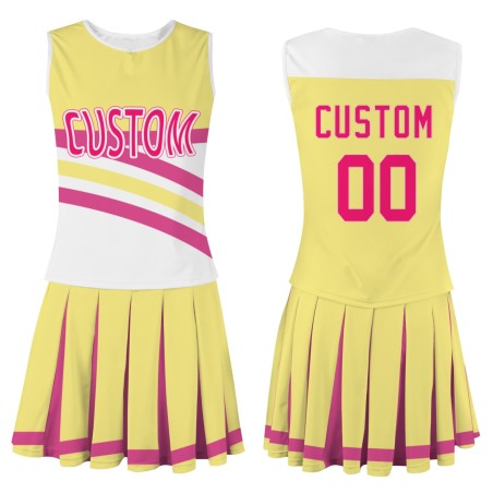 Custom Yellow Pink-White Fashion Authentic Cheerleader Uniform