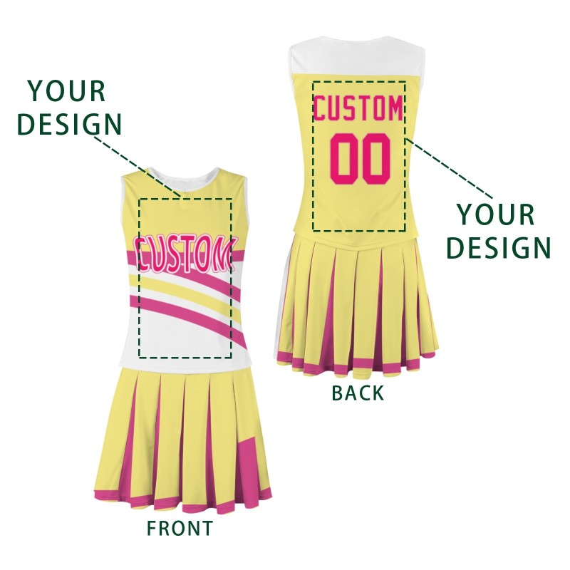 Custom Yellow Pink-White Fashion Authentic Cheerleader Uniform